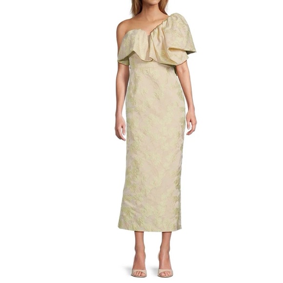 Antonio Melani Jordyn Floral Jacquard One Shoulder Midi Dress Butter Yellow NWT